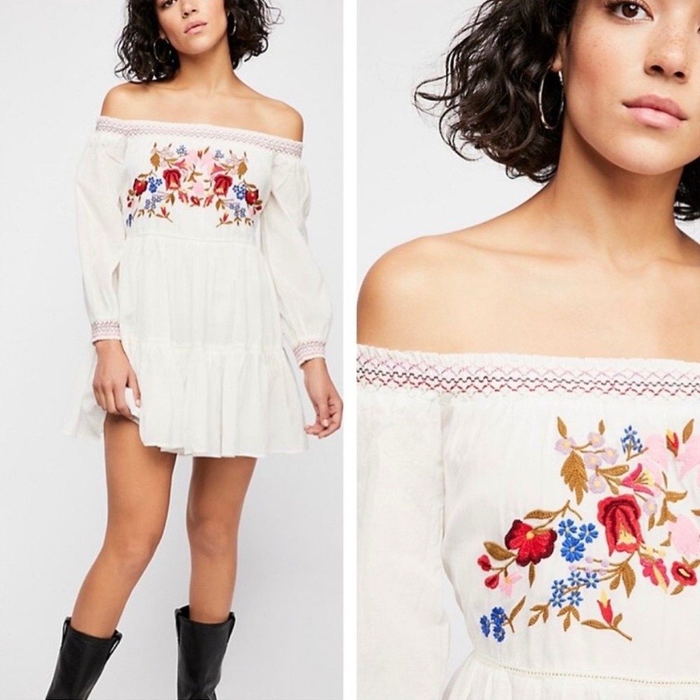 Free People Sunbeams Off‎ the Shoulder Mini Dress Sz M - Picture 3 of 14